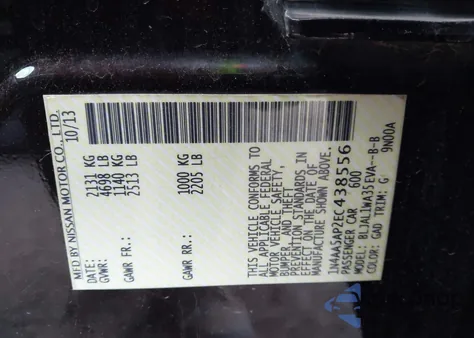 2014 Nissan Maxima 3.5 Sv z USA, uszkodzony, nr VIN 1N4AA5AP2EC438556